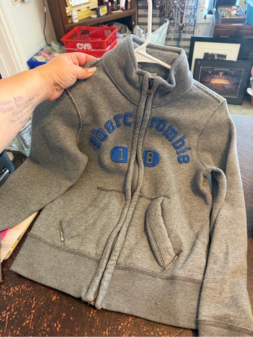 Abercrombie Kids Gray Full-Zip Fleece-Lined Logo Sweatshirt Size Small